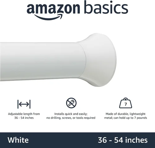 Miniatura 2 de Amazon Basics Barra de cortina de tensión, 36-54 pulgadas de longitud ajustable, acabado clásico, blanco