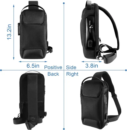 Miniatura 7 de KUCINO Bolsa impermeable antirrobo con recarga USB, bolsa cruzada para hombres y mujeres, bolsa de pecho para hombre, bolsa de hombro casual