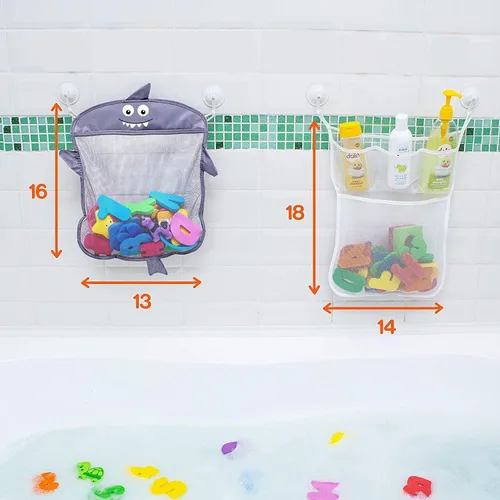 Miniatura 2 de 2 organizadores de juguetes de baño de malla + 6 ganchos ultra fuertes, el soporte perfecto para juguetes de bañera y organizador de baño o ducha