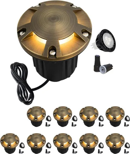 Miniatura 30 de MALORY Luces de Paisaje de Bajo Voltaje, (4.6''A) Cubierta Superior de Latón 12V Luces Empotradas en el Suelo para Exteriores, Iluminación LED