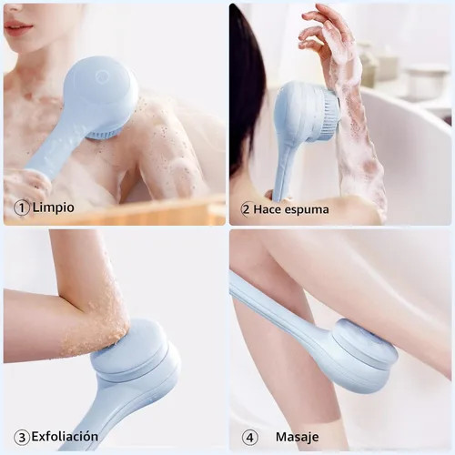 Miniatura 2 de Cepillo corporal eléctrico para la espalda, con esponja para la ducha, impermeable, mango largo doble, cepillo corporal con alimentación eléctrica