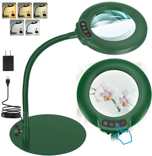 Miniatura 11 de IVMAIE - Lupa de 10 aumentos con luz, lente de vidrio real, 5 modos de color atenuables, lupa iluminada con cuello de ganso flexible con soporte