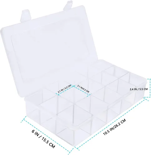 Miniatura 3 de Gospire Organizador de joyería Caja de almacenamiento de plástico transparente con 15 grandes rejillas con divisores extraíbles