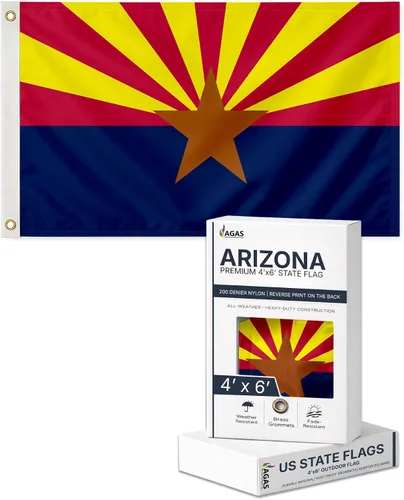 AGAS - Bandera del estado de Arizona de 4 x 6 pies, impresión inversa de doble cara en la parte posterior, nailon 200D, ojales de latón, bordes