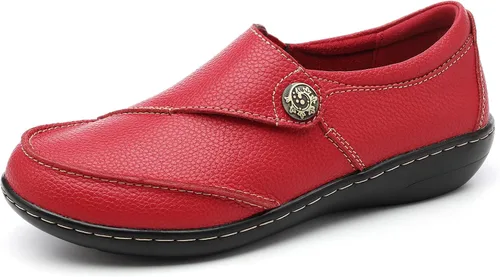 Miniatura 2 de TERRIKAT Mocasines clásicos casuales de cuero para mujer, con puntera tipo mocasín, cómodos para caminar, zapatos de trabajo ligeros
