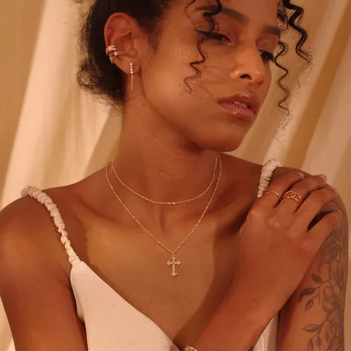 Miniatura 31 de Fettero - Collar con dije de cruz de fe, chapado en oro de 14 K, cadena fina, minimalista, simple, pequeña, para oración, regalo de joyería religiosa