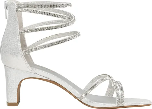Miniatura 2 de DREAM PAIRS Tacones negros para mujer tacón bajo con diamantes de imitación gruesos puntera abierta sandalias de vestir para novia boda fiesta noche
