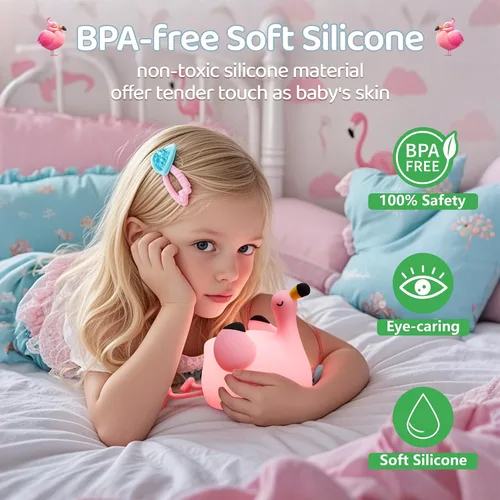 Miniatura 4 de FAMIDUO Luz Nocturna de Flamenco para Niños, Regalo Rosa de Flamenco, Lámpara de Animal de Silicona LED Apretujable, Luz Nocturna de Guardería
