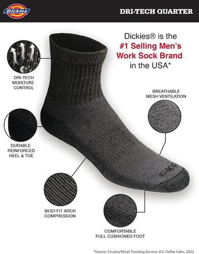 Miniatura 21 de Dickies Calcetines Dri-Tech para hombre con control de humedad, disponibles en tallas M-XXL (6, 12, 18 pares)