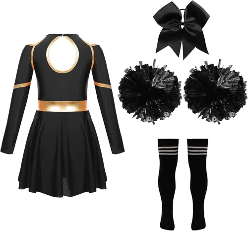Miniatura 2 de TSSOE Uniforme de animadora para niñas, vestido de leotardo de manga larga, traje de animadora líder