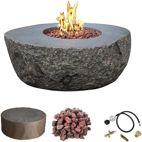Miniatura 103 de Elementi+ Mesa de Fuego de Gas Colorado de Hormigón Fundido de 56" Rectangular, Hoguera al Aire Libre con Ignición Electrónica Incluye Cubierta