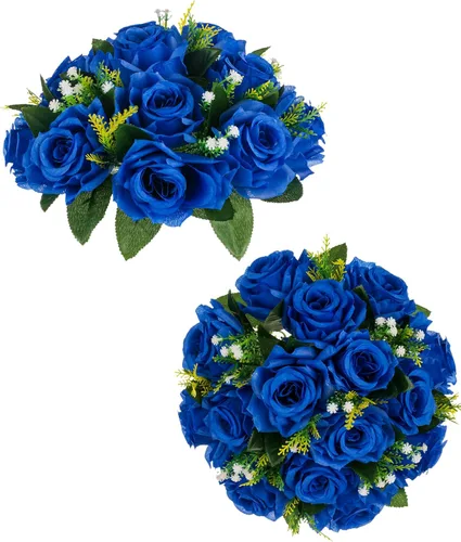 Miniatura 26 de BLOSMON Bolas de flores, centros de mesa de rosas de boda: 2 piezas de flores falsas carmesí decoración de bolas de besos Arreglos florales