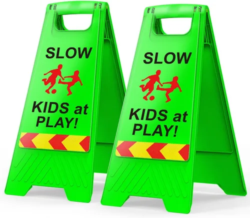 Miniatura 9 de Paquete de 2 señales de seguridad para niños en juego para la calle, señales de seguridad para niños en juego con cinta reflectante de 44.5 cm