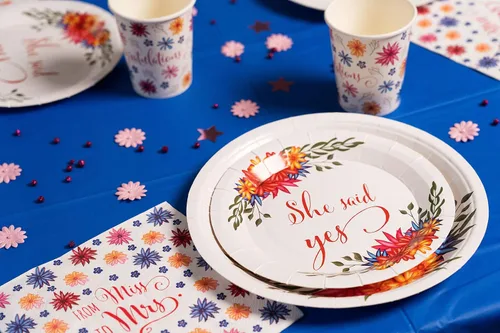 Miniatura 6 de Bridal: From Miss to Mrs (Colorful Floral) Vajilla Pack: Juego de platos de papel, servilletas y tazas desechables para 20 Novia: de la señorita a