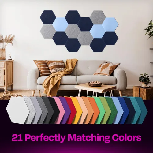 Miniatura 5 de Paneles insonorizantes de alta densidad para pared, forma hexagonal, paquete de 12 unidades de 12" x 10.4" x 0.4", color azul mezclilla Azul denim