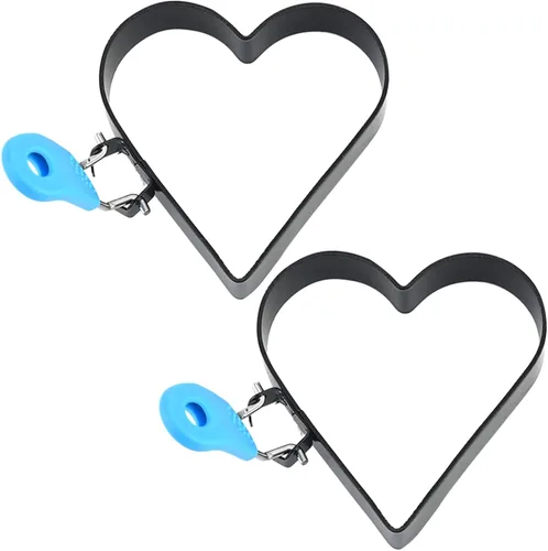 Miniatura 7 de Anillos de huevo para freír huevos, 2 anillos antiadherentes en forma de corazón de 4 pulgadas para freír huevos con mango de silicona, molde