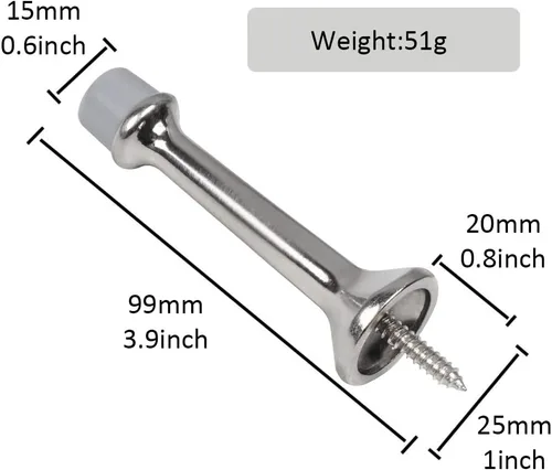 Miniatura 2 de Paquete de 4 topes de puerta rígidos sólidos de 3 pulgadas con punta de goma suave blanca, tope de puerta de metal de zinc que protege la pared