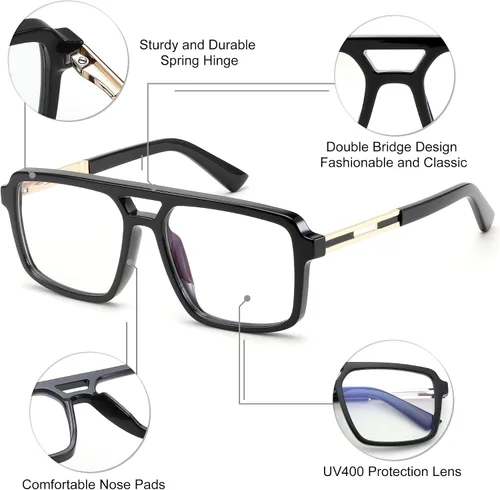 Miniatura 6 de FEISEDY Gafas de luz azul retro estilo aviador para hombres y mujeres, armazón cuadrado, para lectura en computadora/TV/teléfonos B0209