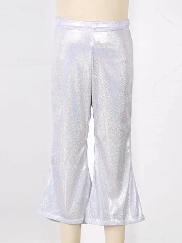 Miniatura 3 de Agoky Pantalones de baile de lentejuelas brillantes para niñas y niñas, pantalones acampanados de pierna ancha, pantalones acampanados para hip hop