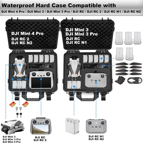 Miniatura 2 de Lekufee Funda rígida impermeable para DJI Mini 4 Pro, Mini 3 Pro / 3 Drone, DJI RC 2, RC N3 / N2 / N1 y otros accesorios (solo funda)