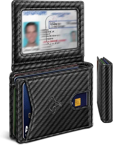 BULLIANT Billetera para hombre, delgada de cuero, bolsillo frontal, tarjetero para regalo, para hombres, 11 ranuras con bloqueo RFID, Minimalista