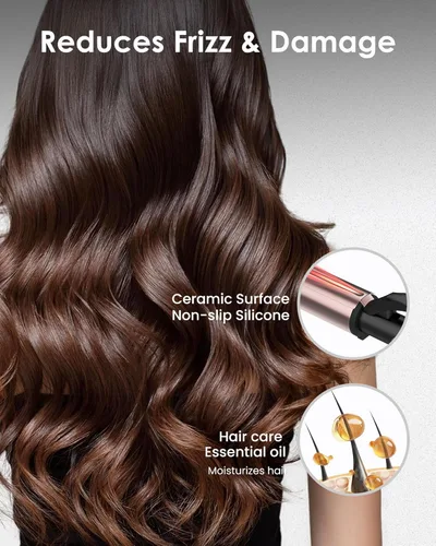 Miniatura 3 de Varita rizadora para cabello largo – Barril de turmalina cerámica con 40000000 iones negativos, rizos definidos y fácil de usar con control