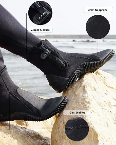 Miniatura 4 de XUKER Botas de Buceo de Neopreno, 5mm 3mm Zapatos de Agua Botines de Neopreno para Hombres y Mujeres con Suela de Goma Antideslizante y Cremallera