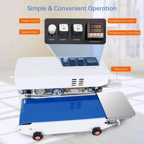 Miniatura 3 de Máquina selladora térmica comercial, máquina automática de sellado continuo de bandas de bolsas con control digital de temperatura, velocidad