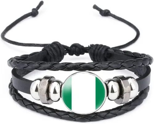 Miniatura 54 de vmcoatdu Mundial Muchas Banderas Nacionales Brazalete Retro de Aleación de Cuero para Pulsera de Cuerda Trenzada de Bandera Nacional