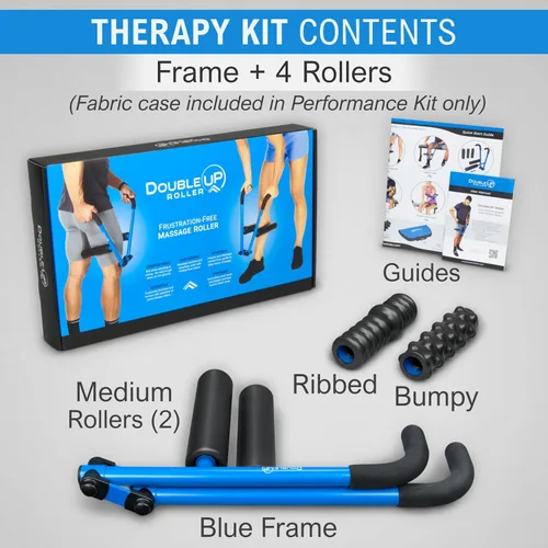Miniatura 2 de DoubleUP Kit de terapia de rodillos - Masajeador muscular con control de presión de acción de palanca y rodillos de cambio rápido Azul