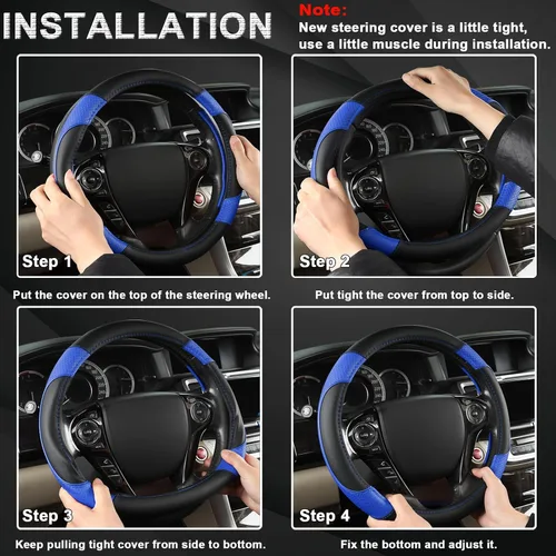 Miniatura 8 de GIANT PANDA Funda de cuero de microfibra para volante Honda Accord, Civic, CR-V, HR-V, Pilot (patrón de diamante-negro+azul-tamaño estándar)