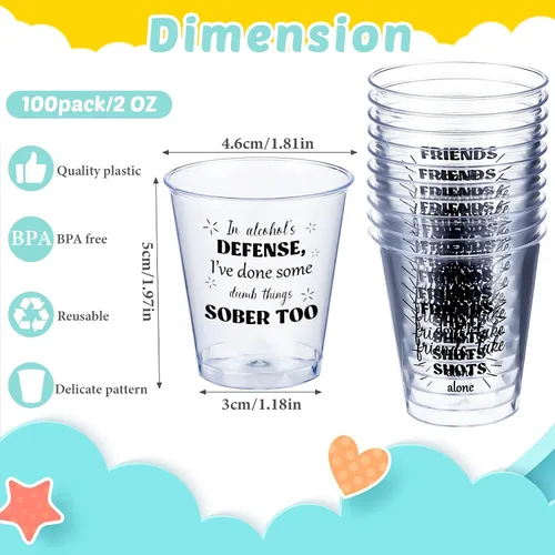 Miniatura 3 de Amyhill 100 vasos de chupito de plástico transparente de 2 onzas, mini vasos desechables, divertidos vasos de chupito para adultos, amigos, fiesta