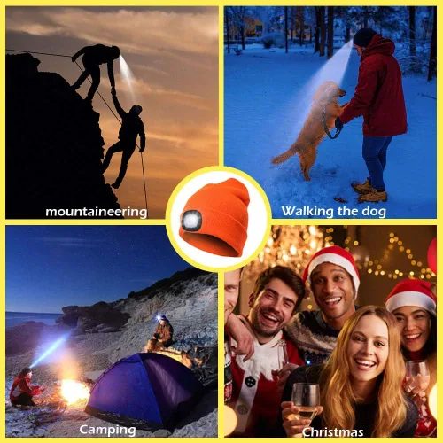 Miniatura 14 de CENSGO Gorro unisex con luz LED recargable por USB, regalos para papá, padre, hombres, marido, cálido gorro de punto
