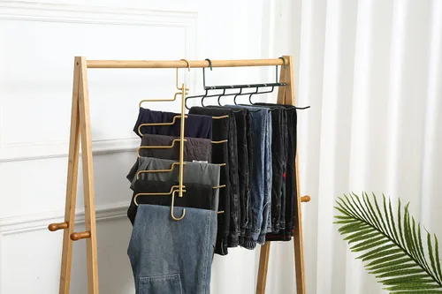 Miniatura 9 de Perchas de aluminio para pantalones que ahorran espacio, 5 capas multifuncionales, sin olor, libre de óxido, organizador de armario resistente
