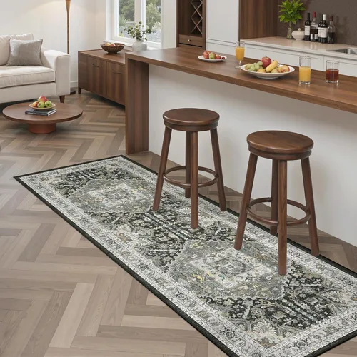 Miniatura 332 de Madane Tapete lavable de 2 x 10 pies para pasillo, cocina, recibidor, clásico, suave, antideslizante para interiores, casa de campo, baño, sala
