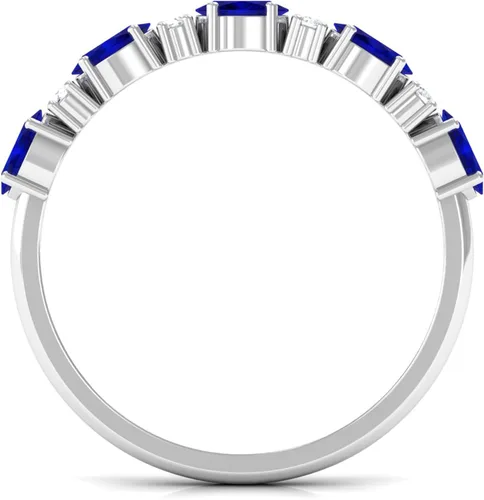Miniatura 7 de Natural Blue Sapphire Diamond Wedding Band, AAA Quality, Blue Sapphire East West Ring For Women - Ideal For Gift