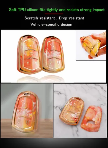 Miniatura 6 de ontto Compatible con Cadillac Key Fob Cover Marble Pattern Key Skin Durable Key Holder Azul