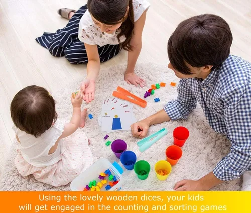 Miniatura 3 de Bmag Contando osos con tazas de clasificación a juego, juegos de aprendizaje de matemáticas preescolar con 2 dados, juguete educativo STEM