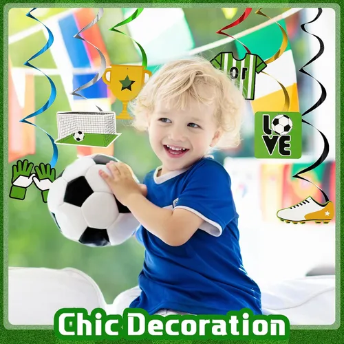 Miniatura 6 de Hanaive 16 piezas de decoración de fiesta de cumpleaños de fútbol, incluye pancarta de feliz cumpleaños, centros de mesa, recortes de papel