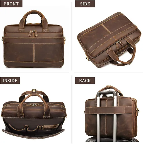 Miniatura 3 de Augus Bolso bandolera de cuero para hombre mochila de viaje vintage de 17 pulgadas maletín para portátil