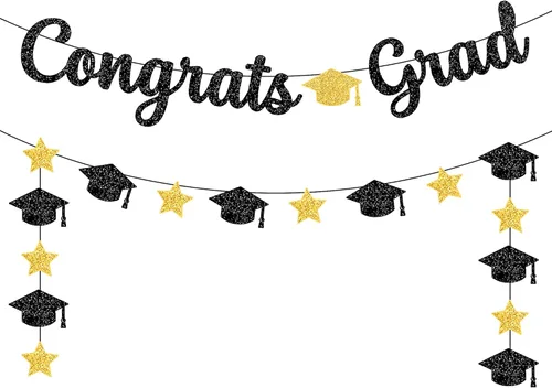 Miniatura 9 de Cartel de feliz graduación con purpurina – No DIY, pre-encordado Cartel de feliz graduación para decoraciones de fiesta de graduación 2026