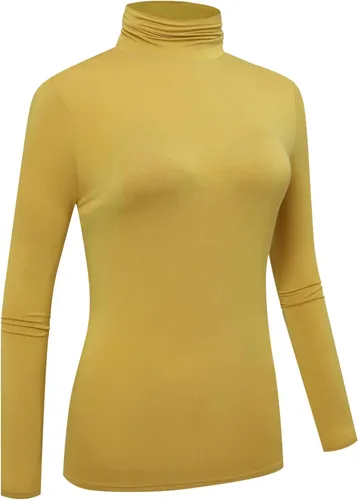 Miniatura 3 de OThread & Co. Camiseta de manga larga con cuello alto para mujer, capa elástica básica, cómoda, cuello alto