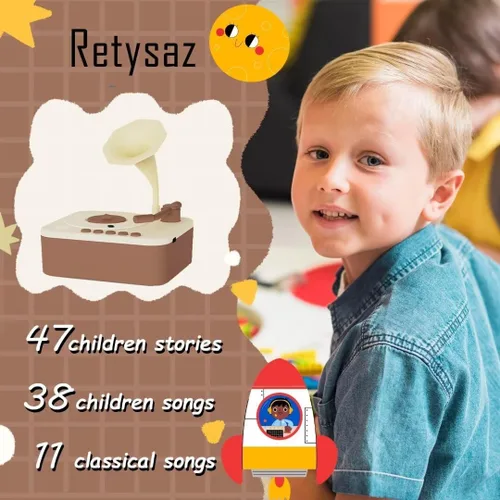 Miniatura 3 de Retysaz Fonógrafo para niños con 96 tarjetas, reproductor de música de cuentos para niños de 3 a 12 años, juguete sensorial musical para niños