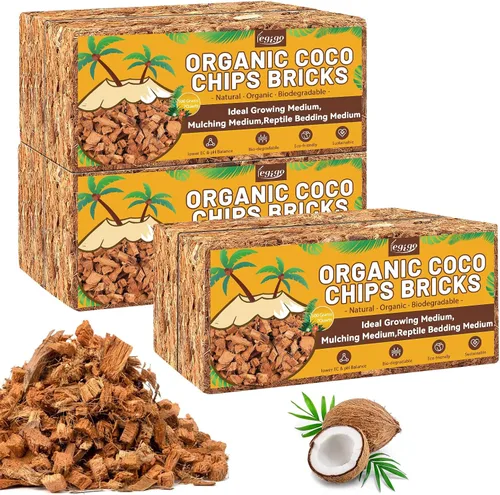 Miniatura 10 de Legigo Chips de fibra de coco de 1.1 libras para plantas - Ladrillo de chips de coco 100% orgánico, mezcla para macetas con bajo equilibrio EC y PH