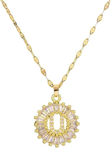 Ailiessy Delicados collares con dije de inicial redonda, circonita hueca, collar de letras huecas para mujeres, adolescentes, regalos del día