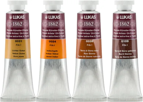 Lukas 1862 Pintura al Óleo para Artistas Profesionales - Colores Tierra Amarillentos, 37 mL - Juego de 4 - Destacada Resistencia a la Luz, Sin