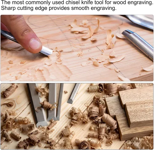 Miniatura 5 de uxcell Cuchillo para tallar cinceles de madera, 0.138 in de acero al manganeso punta plana herramienta de mano para carpintería Graver 5.512 in