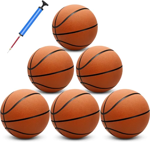 Paquete de 6 pelotas de baloncesto inflables de tamaño oficial 7 (29.5") con bomba para hombres y mujeres para exteriores, interiores o