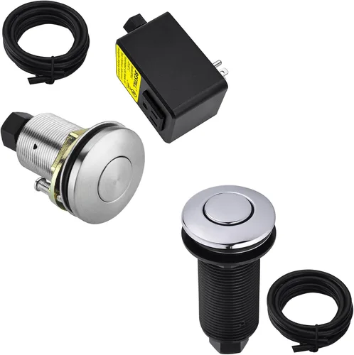 BESTILL Kit de interruptor de aire para triturador de basura, listado UL, botón superior del fregadero con tapa de latón, níquel cepillado, cromo