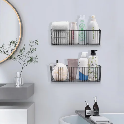 Miniatura 5 de Cesta de papel higiénico (paquete de 1) – Cesta de alambre negro de metal para decoración de cuarto de baño – Cestas de almacenamiento de alambre